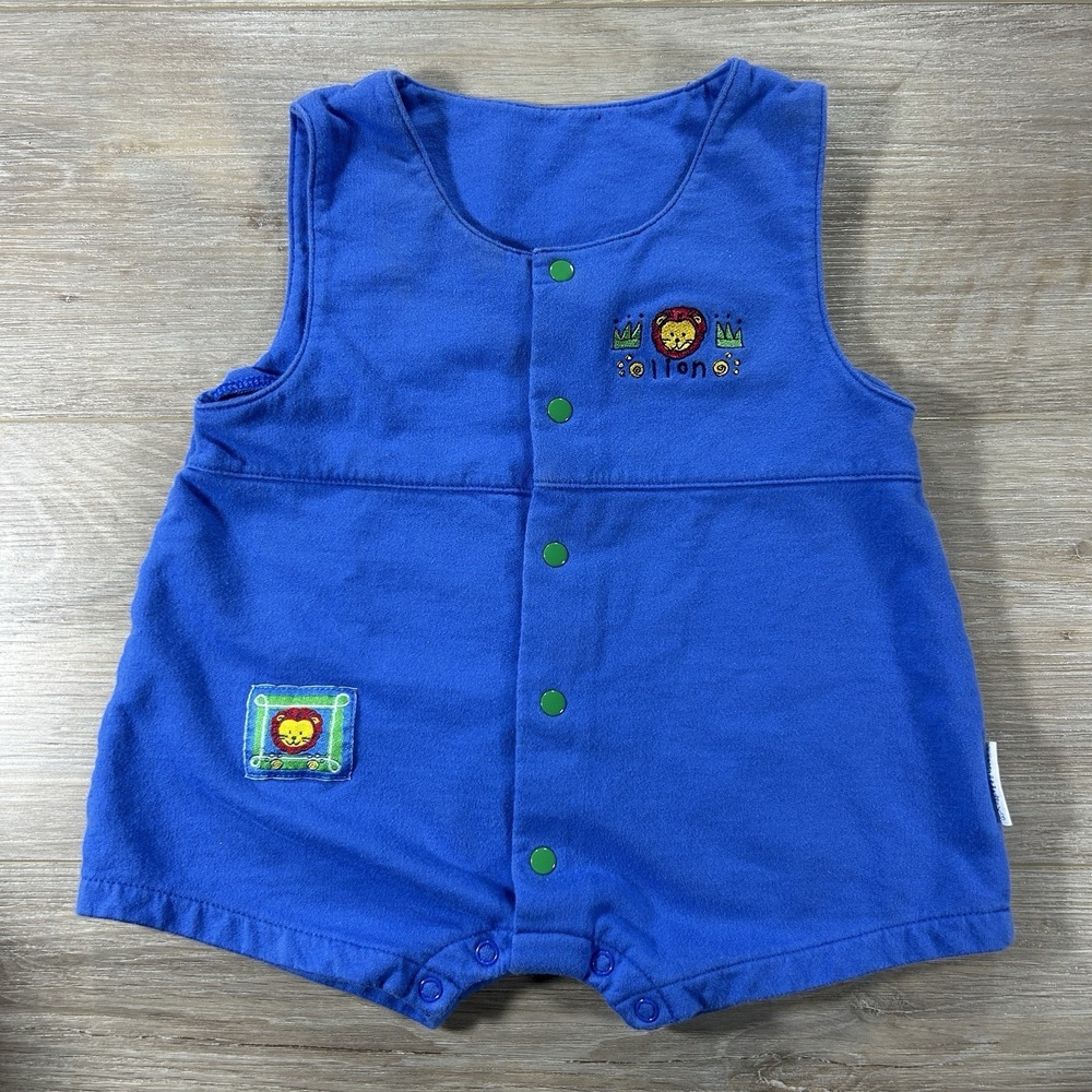 VTG‎ Healthtex Baby 6-9M Blue Lion Shortalls Cotton Snap Closure